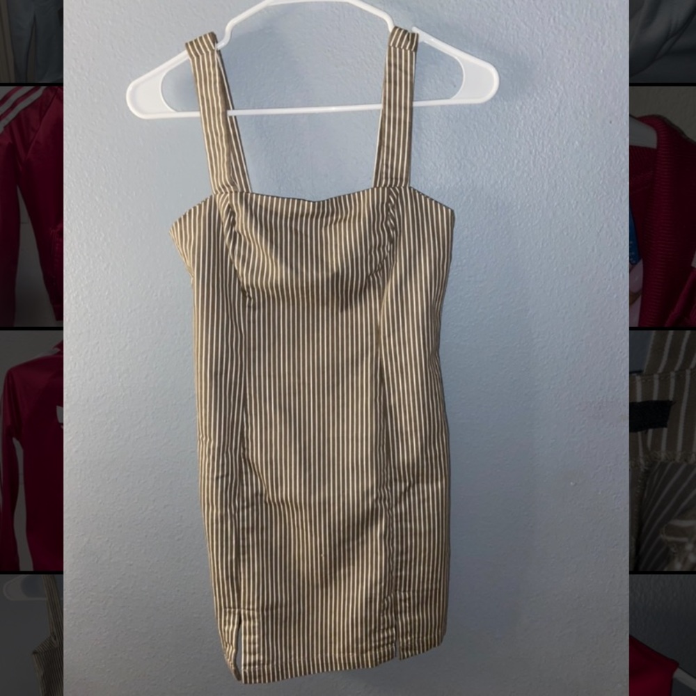 Olive green striped tight dress